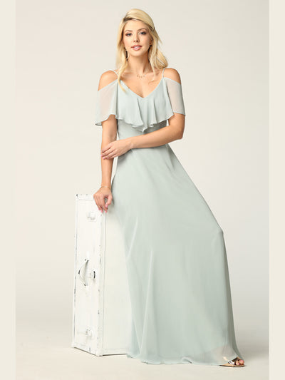 Cold Shoulder Chiffon Maxi Dress with Ruffle Overlay by Eva USA 3263