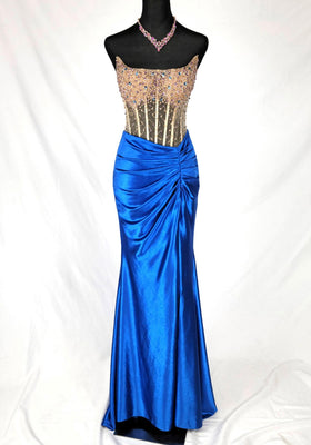 Chicas C831 Evening Black Strapless Floor-Length Corset Satin Dress