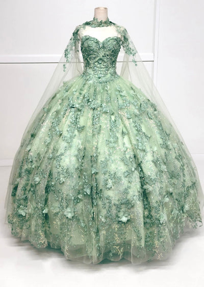 Chicas HF3067 Printed Quinceañera Royal BallDress Floral Floor-Length Tulle Dress