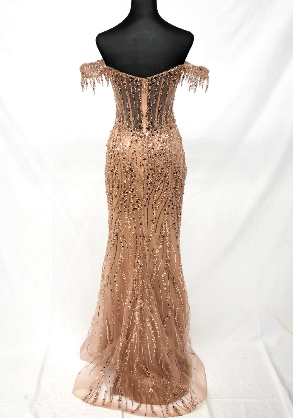 Chicas C331 Evening Floor-Length Corset High-Slit Beaded Fabric Dress