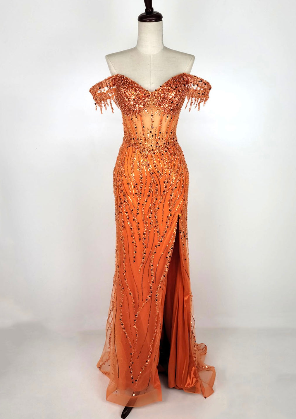Chicas C331 Evening Floor-Length Corset High-Slit Beaded Fabric Dress