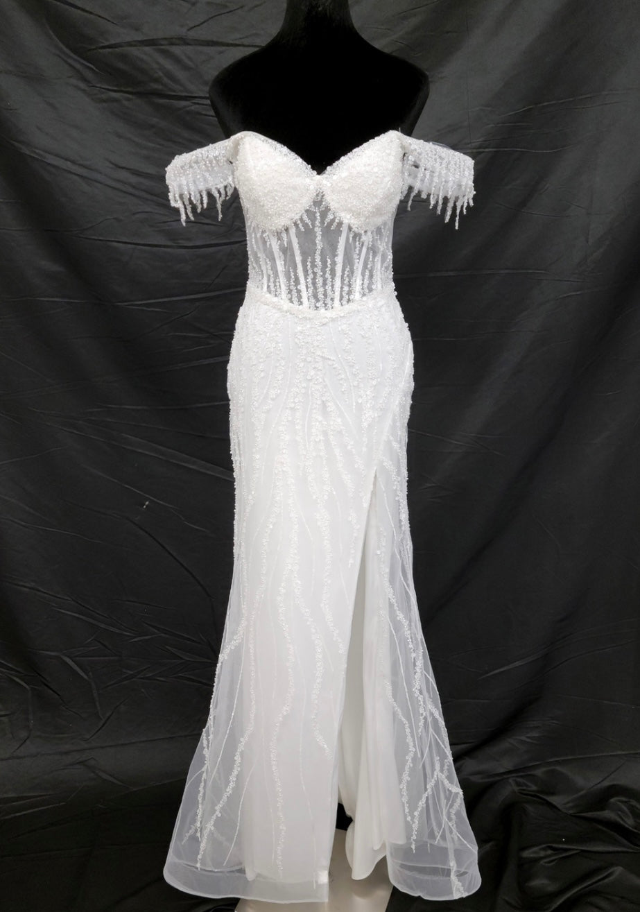 Chicas C331 Evening Floor-Length Corset High-Slit Beaded Fabric Dress