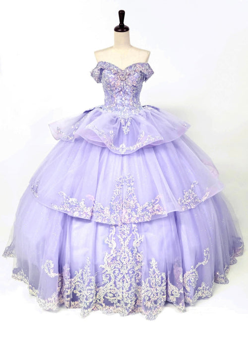 Chicas HF3063 Gold BallDress Floor-Length Sequin Embroidered Organza Dress