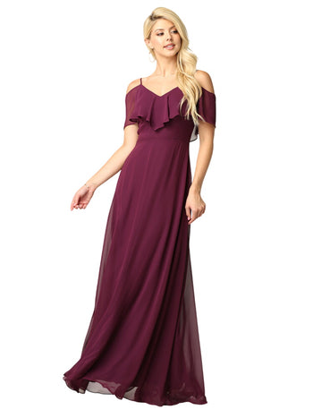 Elegant Cold Shoulder Chiffon A-Line Gown with Flutter Sleeves by Eva USA 3263
