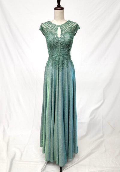 Chicas J132 Evening Blue A-Line Floor-Length Embroidered Shimmer Fabric Dress