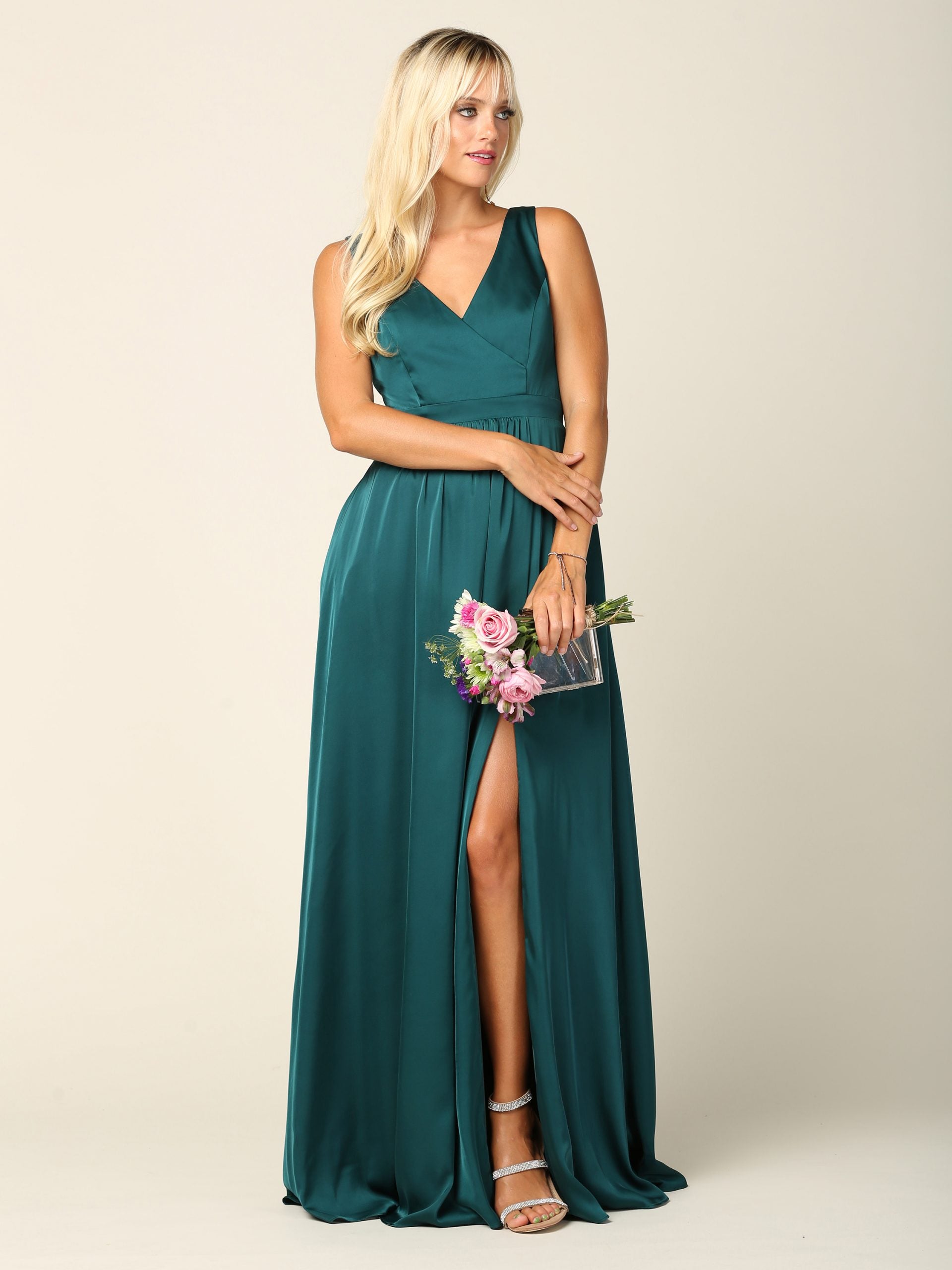 Eva USA 3423 Long Formal Sleeveless Satin Bridesmaids Dress