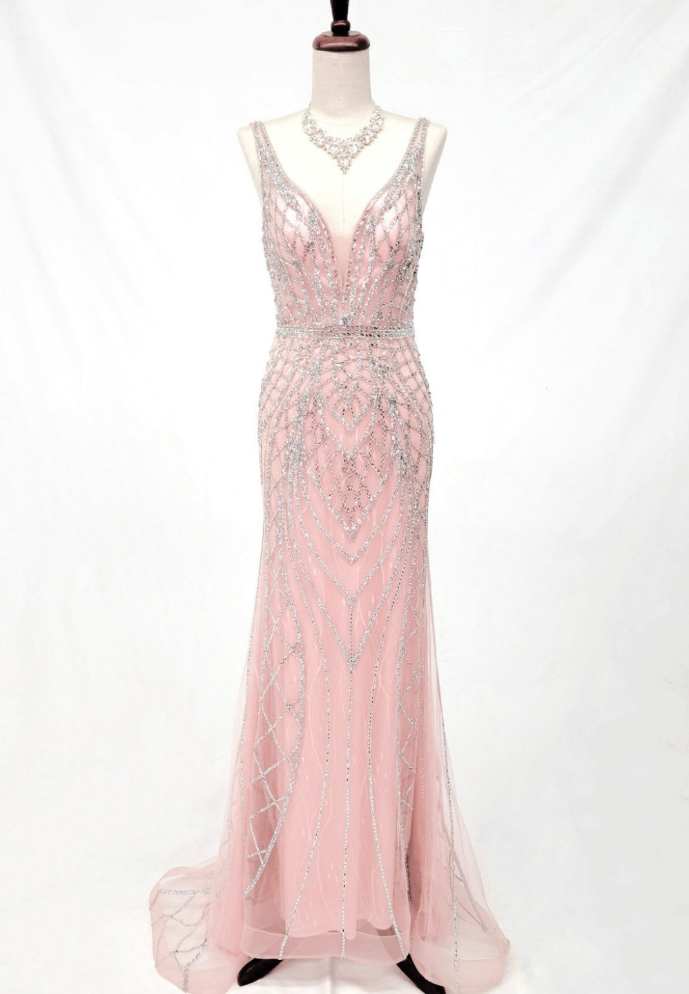 Chicas C830 Evening Black Illusion Floor-Length Beaded Fabric Dress
