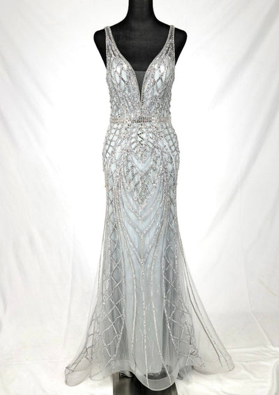 Chicas C830 Evening Black Illusion Floor-Length Beaded Fabric Dress