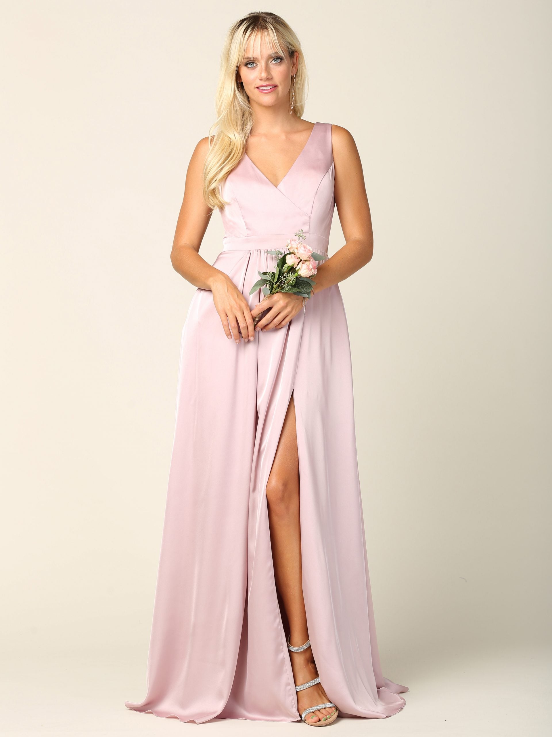 Eva USA 3423 Long Formal Sleeveless Satin Bridesmaids Dress