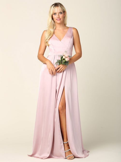 Eva USA 3423 Long Formal Sleeveless Satin Bridesmaids Dress