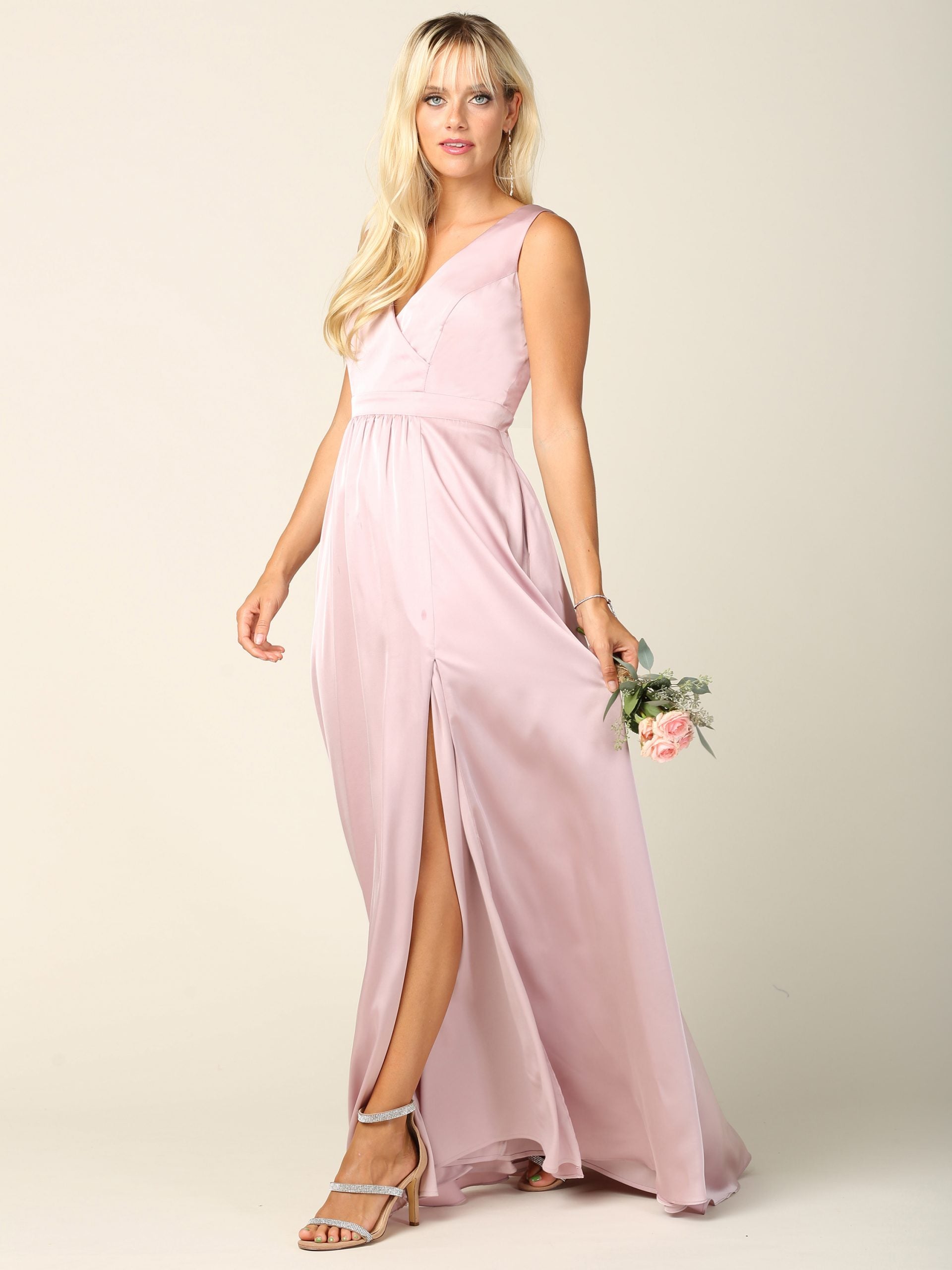 Eva USA 3423 Long Formal Sleeveless Satin Bridesmaids Dress