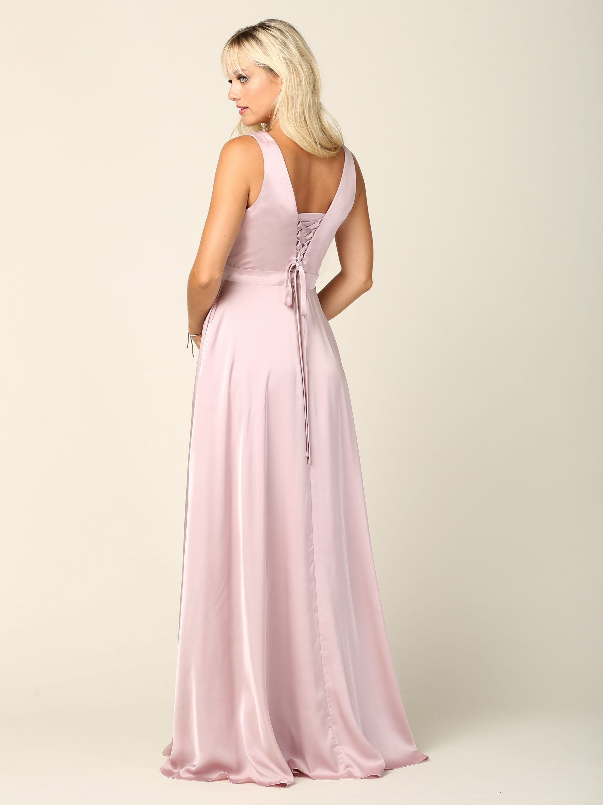 Eva USA 3423 Long Formal Sleeveless Satin Bridesmaids Dress