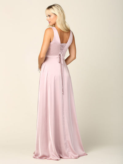 Eva USA 3423 Long Formal Sleeveless Satin Bridesmaids Dress