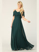Cold Shoulder Chiffon Maxi Dress with Ruffle Overlay Formal Evening Gown By Eva USA 3263