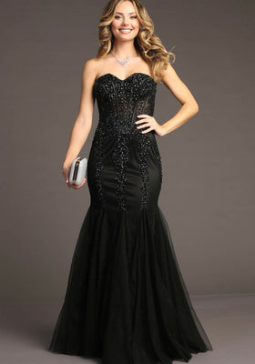 Chicas C820 Prom Black Mermaid Strapless Floor-Length Tulle Dress