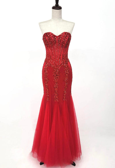 Chicas C820 Prom Black Mermaid Strapless Floor-Length Tulle Dress