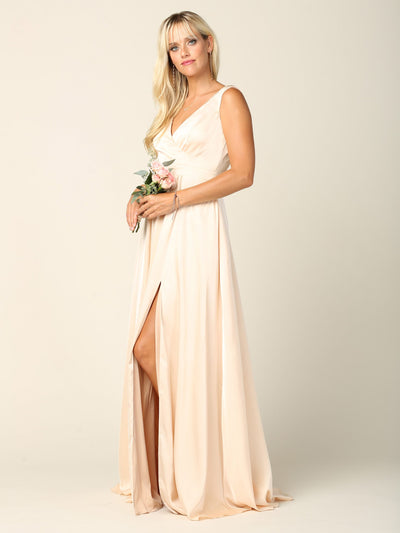 Eva USA 3423 Long Formal Sleeveless Satin Bridesmaids Dress