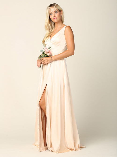 Eva USA 3423 Long Formal Sleeveless Satin Bridesmaids Dress