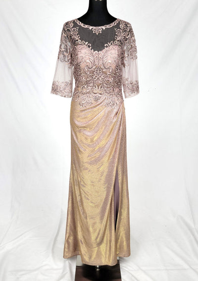 Chicas J046 Evening Gold Illusion Floor-Length High-Slit Fabric Dress
