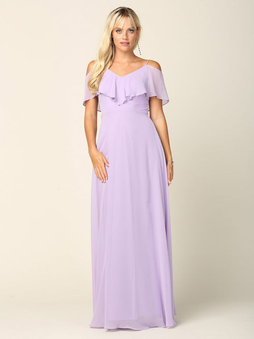 Elegant Cold Shoulder Chiffon A-Line Gown with Flutter Sleeves By Eva USA 3263