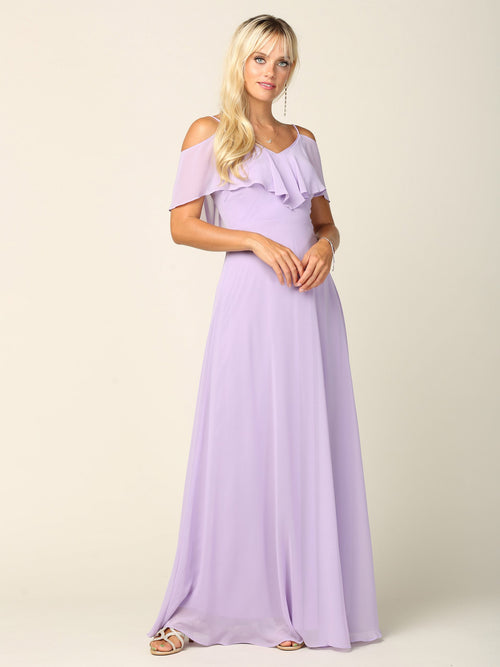 Elegant Cold Shoulder Chiffon A-Line Gown with Flutter Sleeves By Eva USA 3263