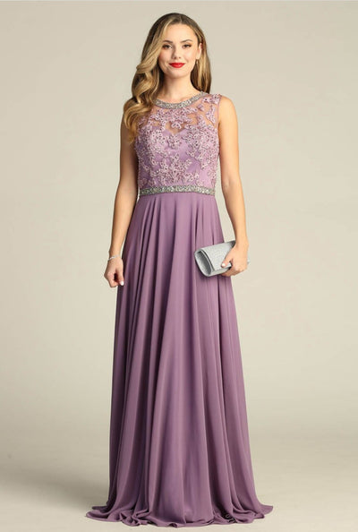 Chicas YG5005 Long Open-Back Beaded Chic Style Chiffon Dress