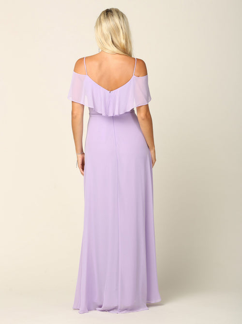 Elegant Cold Shoulder Chiffon A-Line Gown with Flutter Sleeves By Eva USA 3263