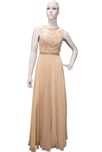 Chicas YG5005 Long Open-Back Beaded Chic Style Chiffon Dress