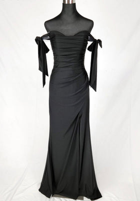 Chicas DM8010 Evening Black Long High-Slit Fabric Dress