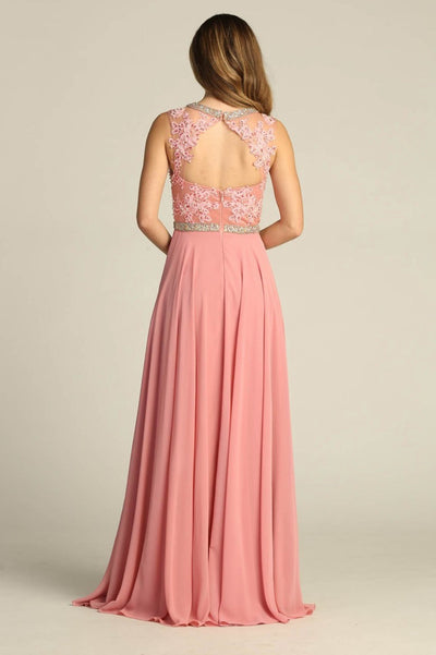 Chicas YG5005 Long Open-Back Beaded Chic Style Chiffon Dress
