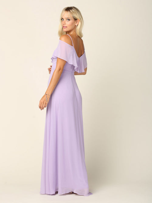 Elegant Cold Shoulder Chiffon A-Line Gown with Flutter Sleeves By Eva USA 3263
