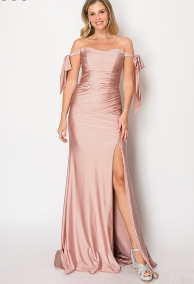 Chicas DM8010 Evening Black Long High-Slit Fabric Dress