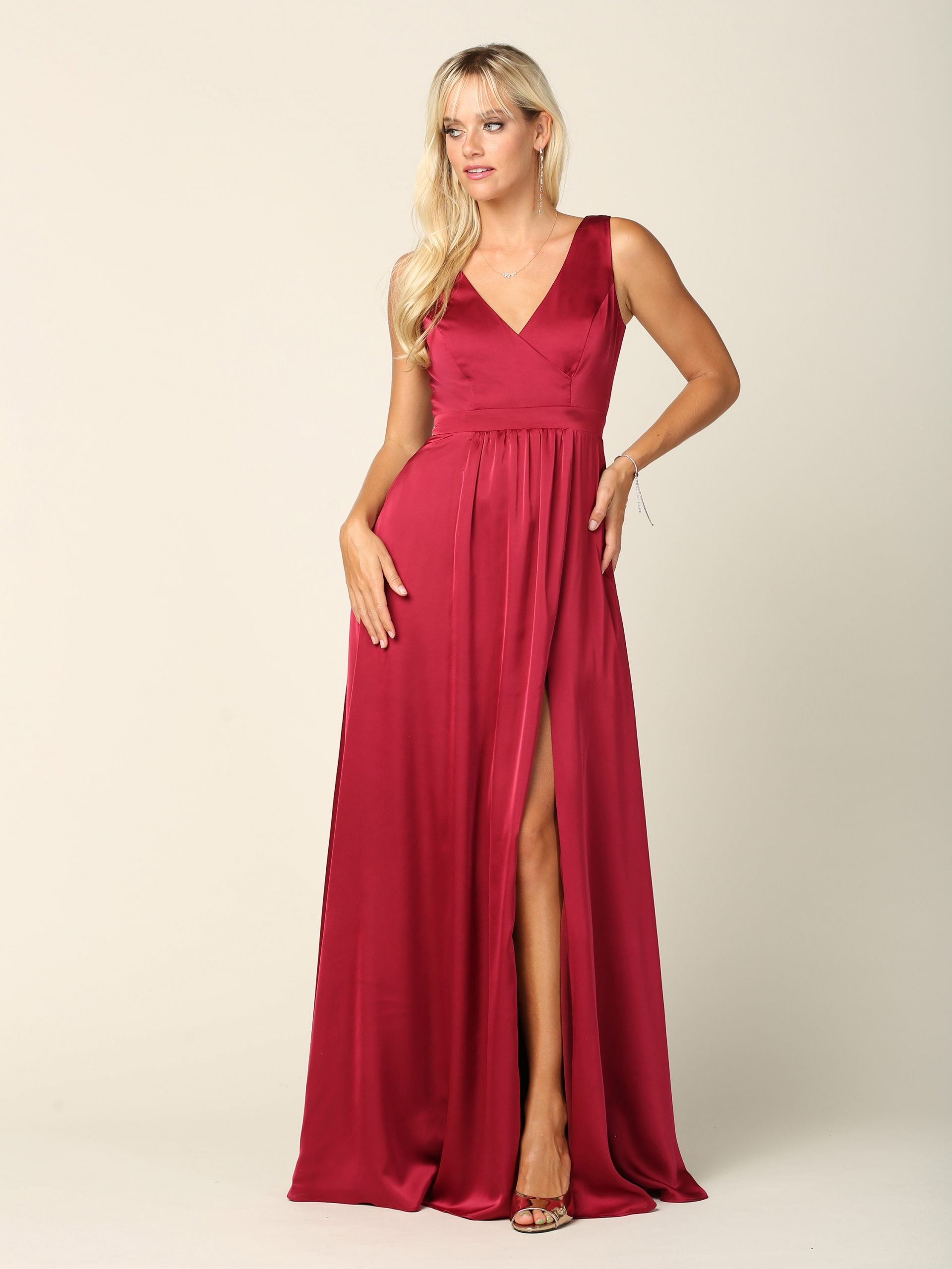 Eva USA 3423 Long Formal Sleeveless Satin Bridesmaids Dress