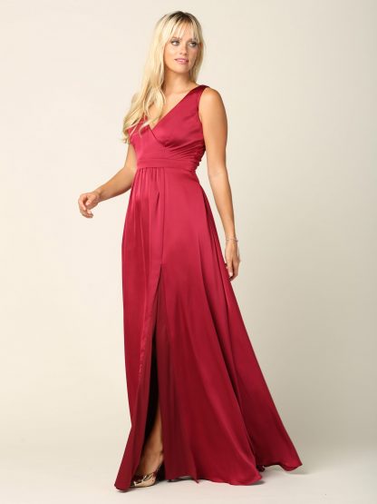 Eva USA 3423 Long Formal Sleeveless Satin Bridesmaids Dress