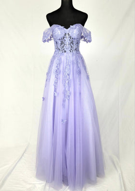 Chicas C350 Printed Glitter BallDress Butterfly Floral Floor-Length Tulle Dress