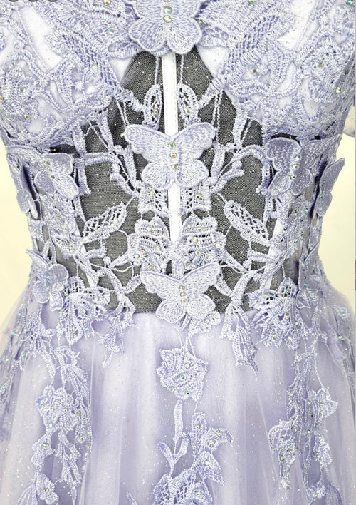 Chicas C350 Printed Glitter BallDress Butterfly Floral Floor-Length Tulle Dress