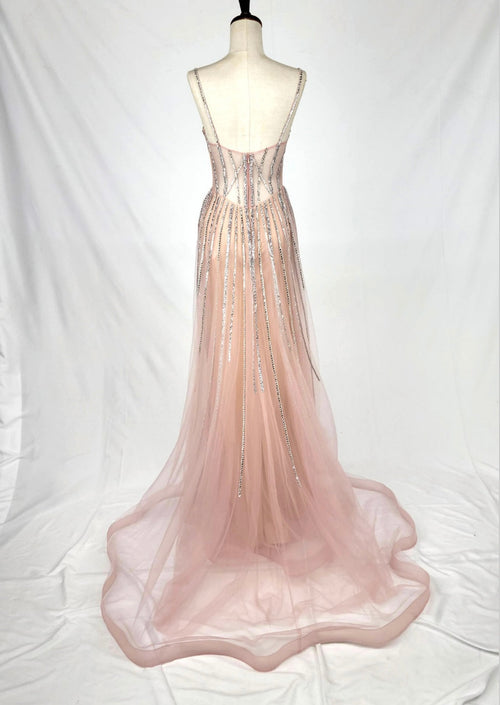 Chicas C824 Modern Glitter Red Mermaid Sweetheart Floor-Length Tulle Dress