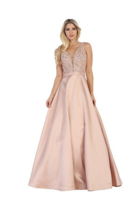 Chicas CC3022 Floor-Length Beaded Formal Style Taffeta Dress