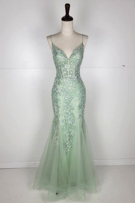 Chicas C334 Mermaid Spaghetti-Strap Floral Floor-Length Corset Ruffled Fabric Dress