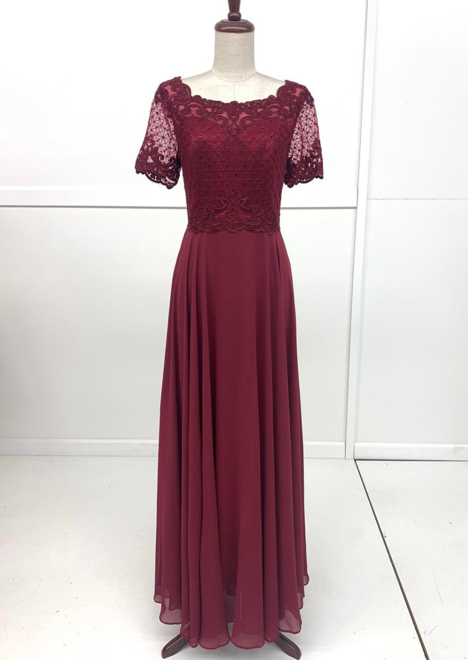 Chicas J004 Elegant Bridal Burgundy Short Embroidered Chiffon Dress