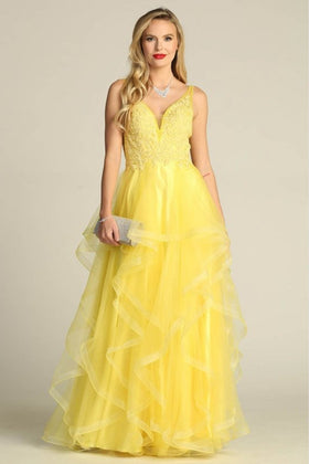 Chicas XR6006 Sleeveless Floor-Length Embroidered Ruffled Tulle Dress