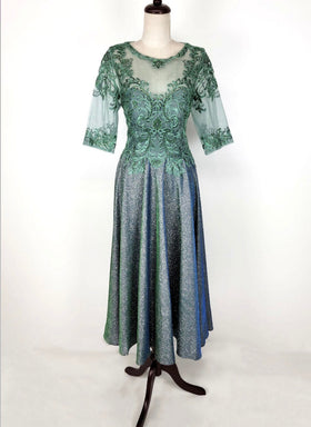 Chicas J016 Elegant Metallic Glitter Bridal Green A-Line Lace Dress