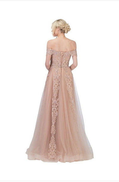 Chicas CA1103 Off-Shoulder Floor-Length Corset Formal Fabric Dress