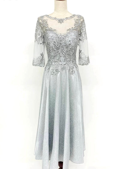 Chicas J016 Elegant Metallic Glitter Bridal Green A-Line Lace Dress