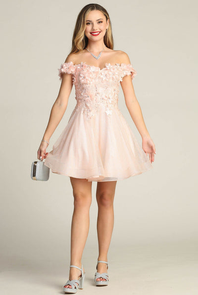 Chicas C312 Quinceañera Off-Shoulder Floral Short Fabric Dress