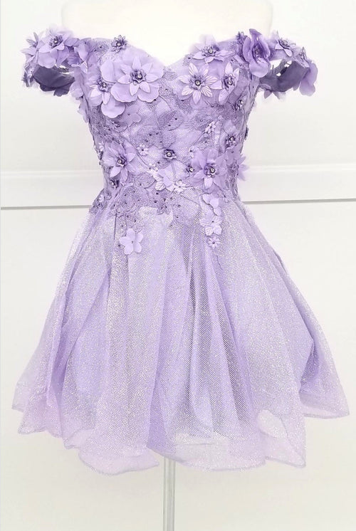 Chicas C312 Quinceañera Off-Shoulder Floral Short Fabric Dress