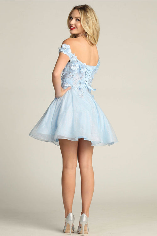 Chicas C312 Quinceañera Off-Shoulder Floral Short Fabric Dress