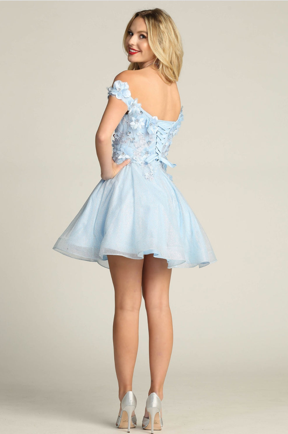 Chicas C312 Quinceañera Off-Shoulder Floral Short Fabric Dress
