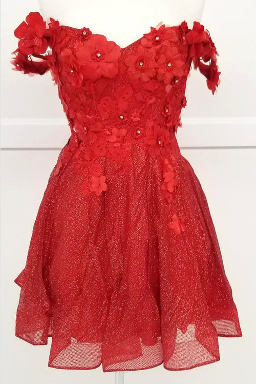 Chicas C312 Quinceañera Off-Shoulder Floral Short Fabric Dress