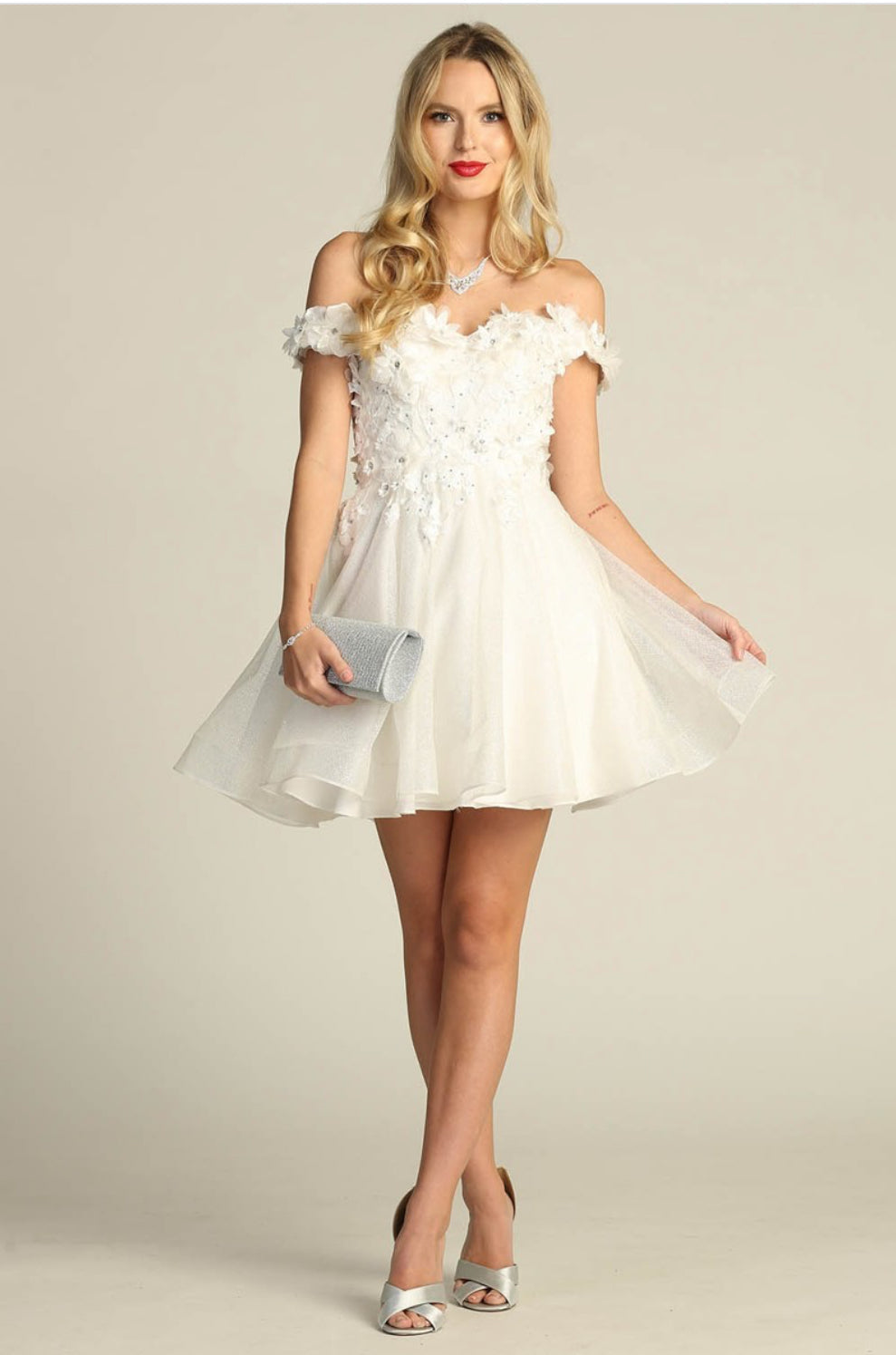 Chicas C312 Quinceañera Off-Shoulder Floral Short Fabric Dress